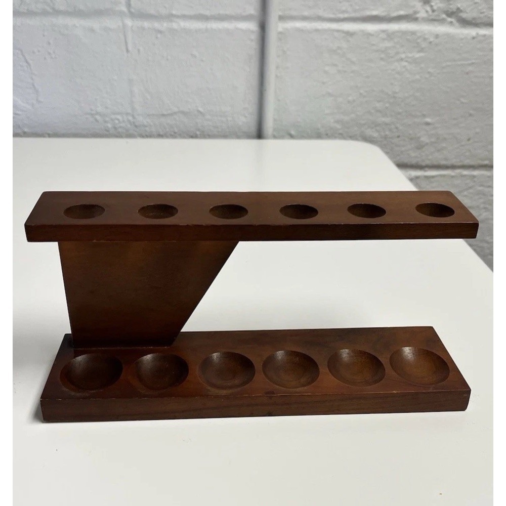 Fairfax Vintage Walnut Wood 6 Pipe Display Stand Holder Angled Unique USA - Picture 6 of 12